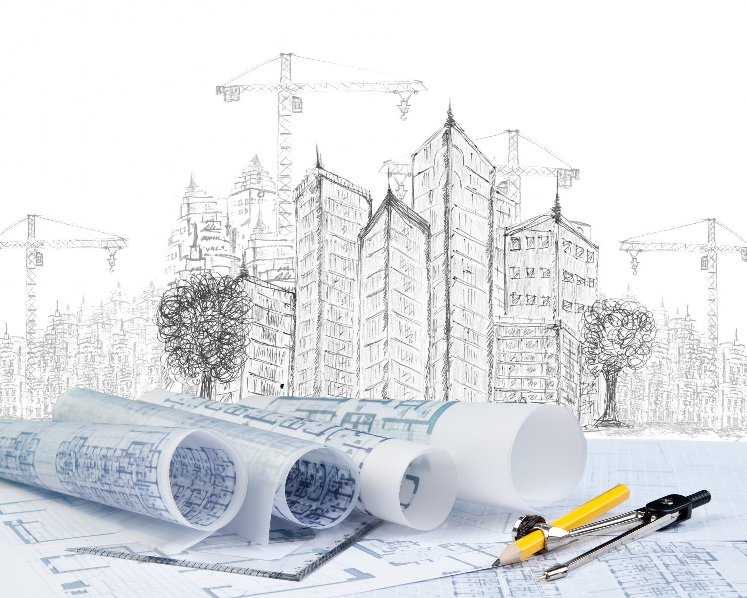 sketching of modern building construction and plan document sketching of modern building construction and plan document use for construction theme
