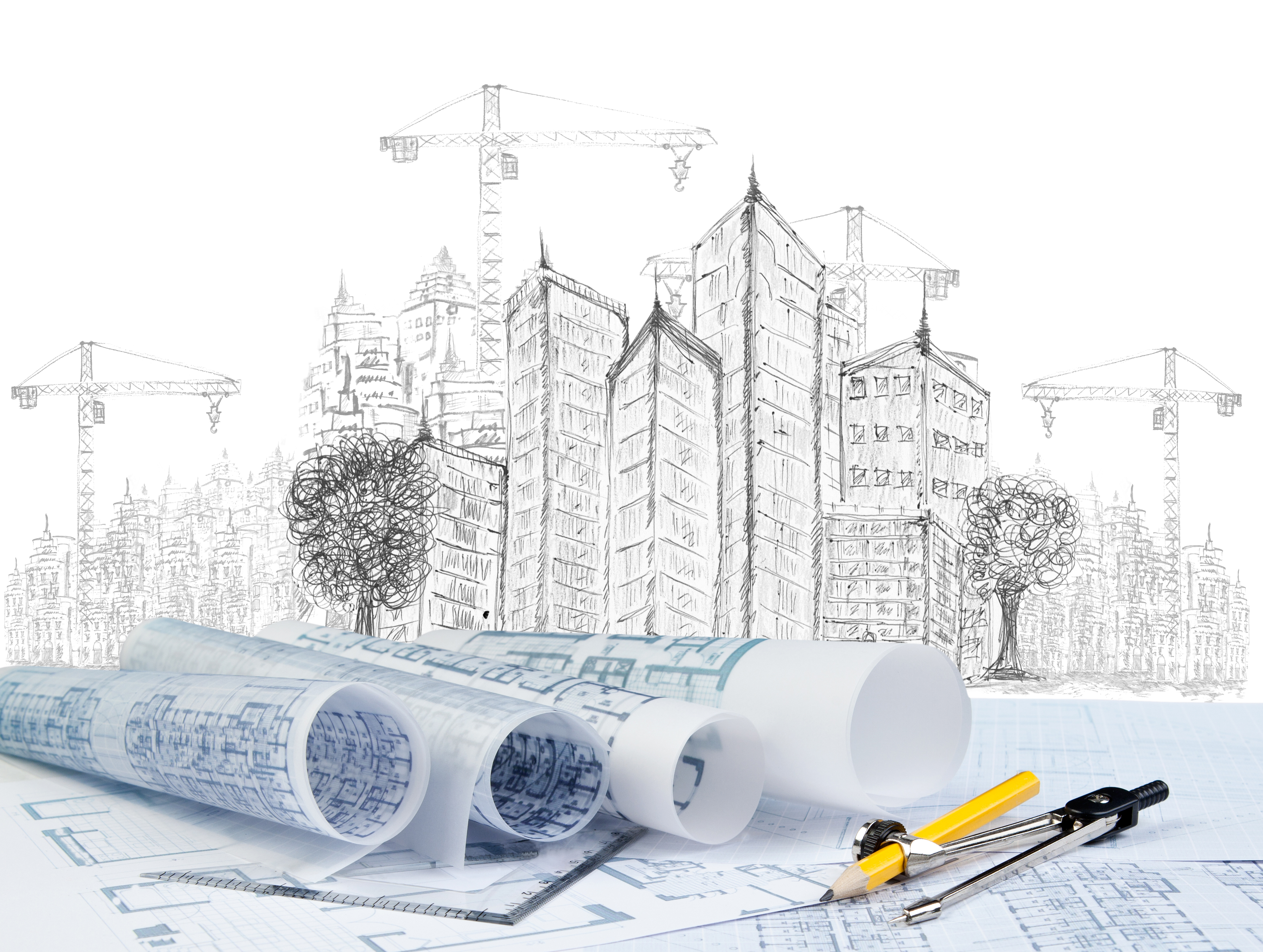 sketching of modern building construction and plan document sketching of modern building construction and plan document use for construction theme